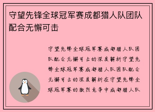守望先锋全球冠军赛成都猎人队团队配合无懈可击