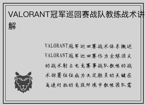 VALORANT冠军巡回赛战队教练战术讲解