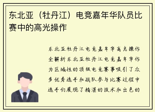 东北亚（牡丹江）电竞嘉年华队员比赛中的高光操作